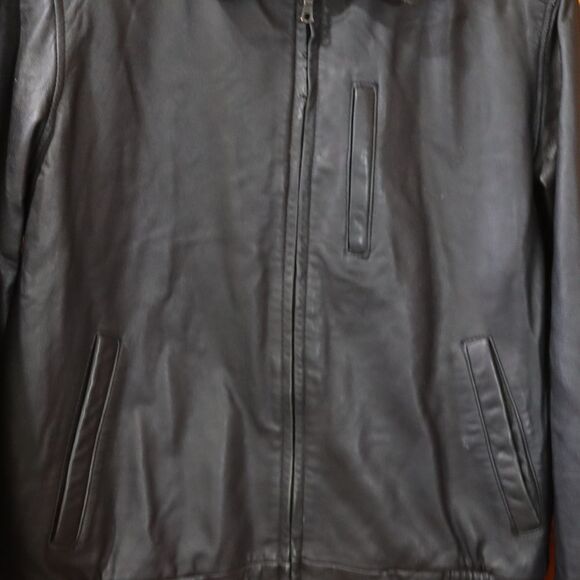 Tommy Hilfiger Vintage 90s Black Distressed Leather Biker Jacket Medium - Picture 12 of 16